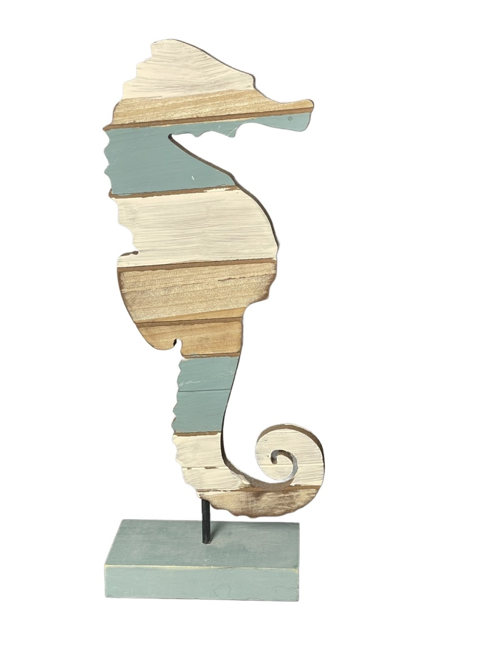 DIY Coastal Striped Wooden Seahorse Table Accent - Blue, White, Natural - Picture 5 of 8